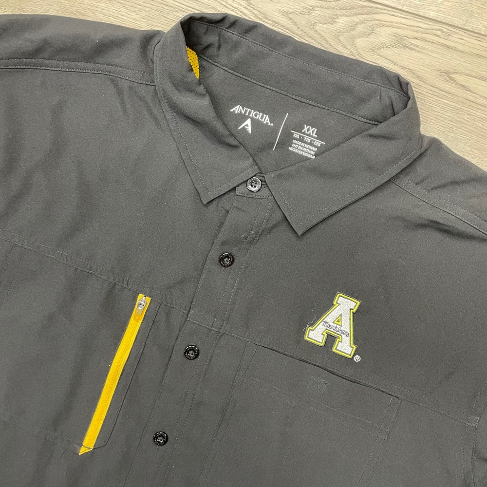 Antigua Appalachian State Mountaineers Shirt Mens XXL Black Short Sleeve Button